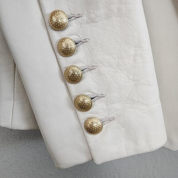 L'Agence Kenzie Lambskin Leather Double Breasted Blazer White Gold 2 NWT - Picture 9 of 16